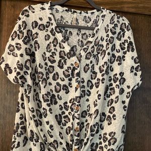 Button up cheetah tee with tie bottom